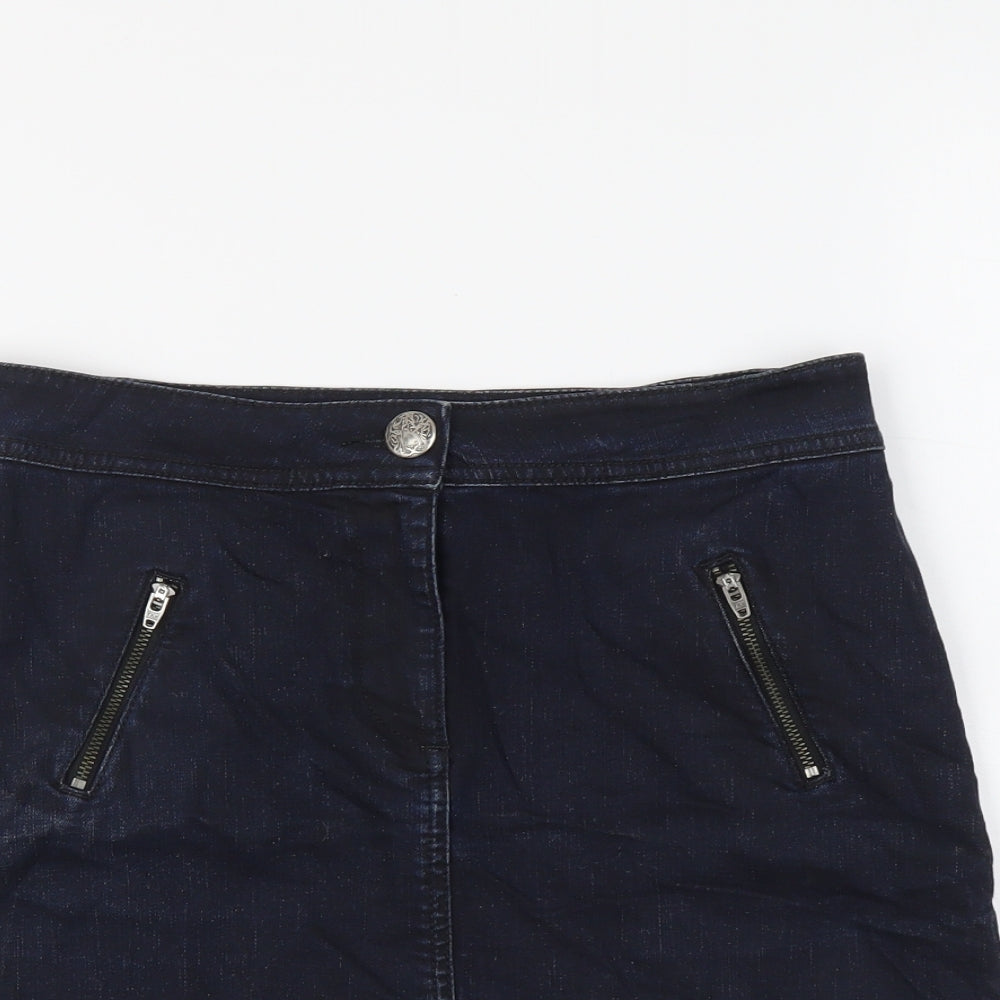 Marks and Spencer Womens Blue Cotton Straight & Pencil Skirt Size 8 Button