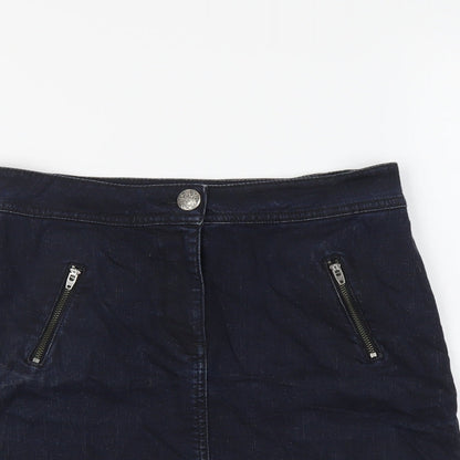 Marks and Spencer Womens Blue Cotton Straight & Pencil Skirt Size 8 Button
