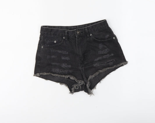 H&M Womens Grey Cotton Cut-Off Shorts Size 6 L3 in Regular Button