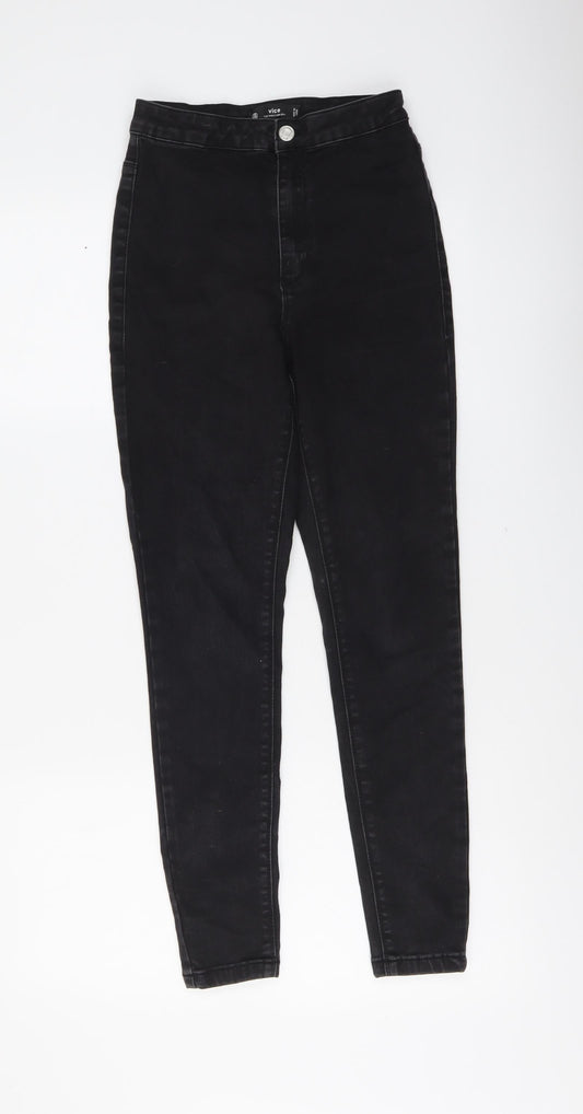 Missguided Womens Black Cotton Jegging Jeans Size 8 L26 in Slim Button