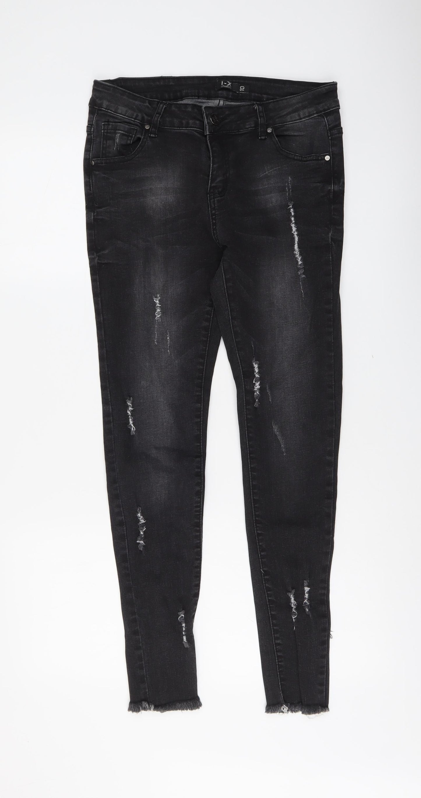 I-X London Womens Grey Cotton Skinny Jeans Size 10 L29 in Regular Button
