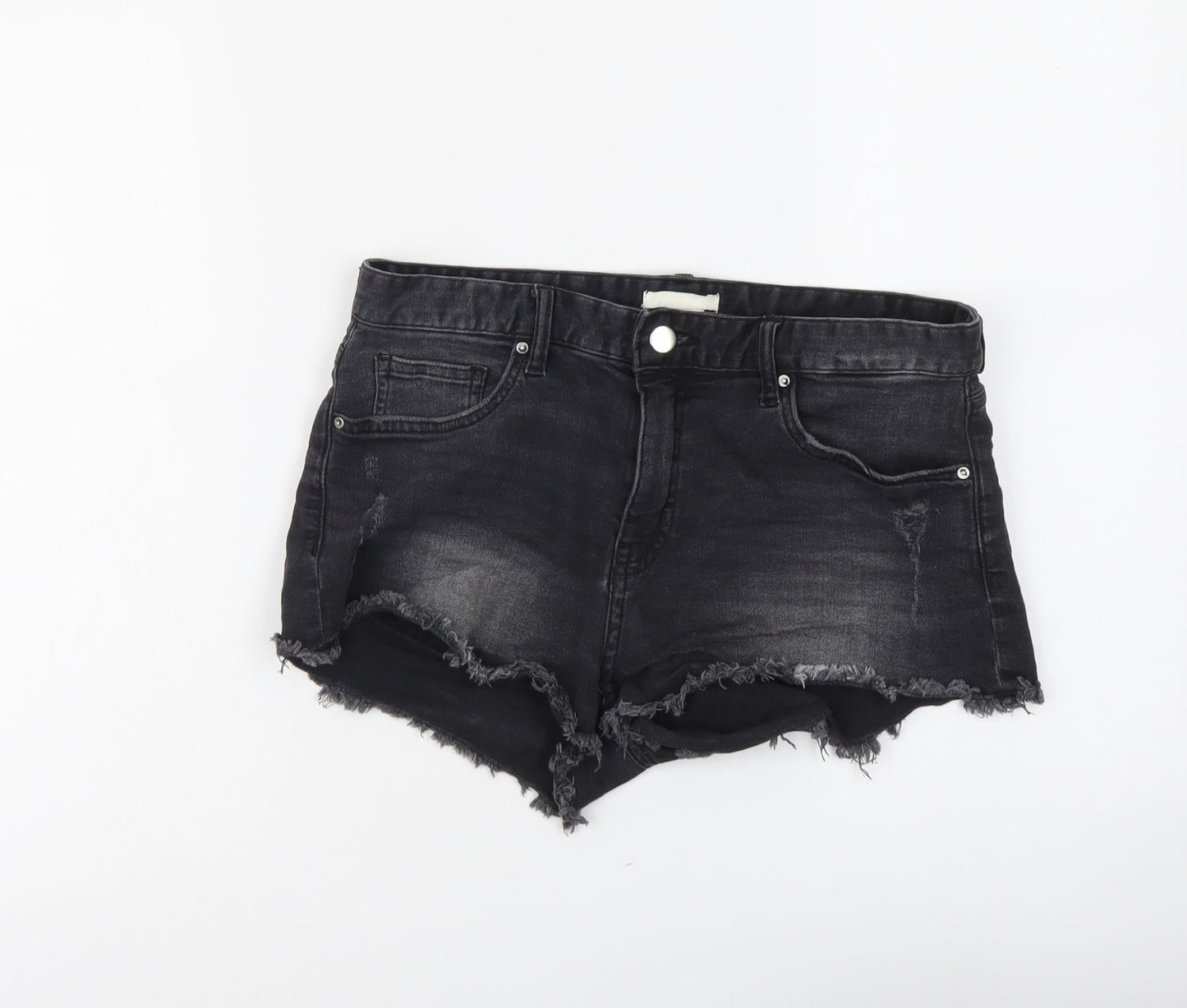 H&M Womens Grey Cotton Cut-Off Shorts Size 10 L3 in Regular Button