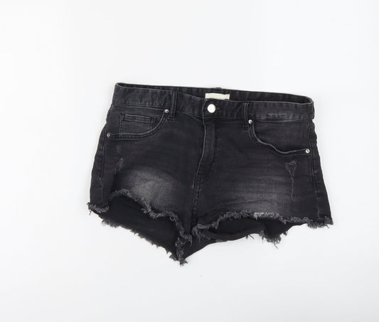 H&M Womens Grey Cotton Cut-Off Shorts Size 10 L3 in Regular Button