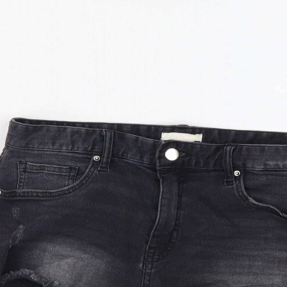 H&M Womens Grey Cotton Cut-Off Shorts Size 10 L3 in Regular Button