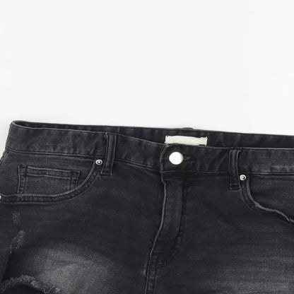 H&M Womens Grey Cotton Cut-Off Shorts Size 10 L3 in Regular Button