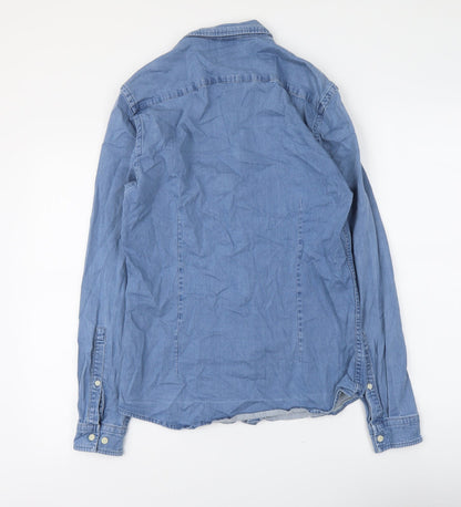 ASOS Mens Blue Cotton Button-Up Size S Collared Button