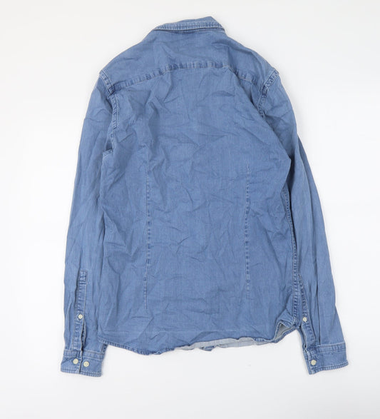 ASOS Mens Blue Cotton Button-Up Size S Collared Button