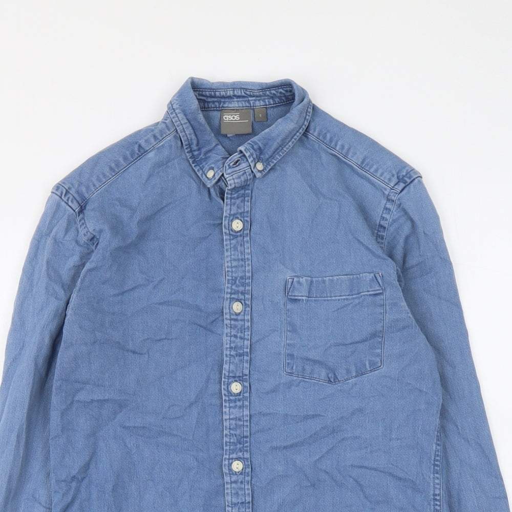 ASOS Mens Blue Cotton Button-Up Size S Collared Button