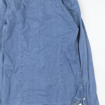 ASOS Mens Blue Cotton Button-Up Size S Collared Button