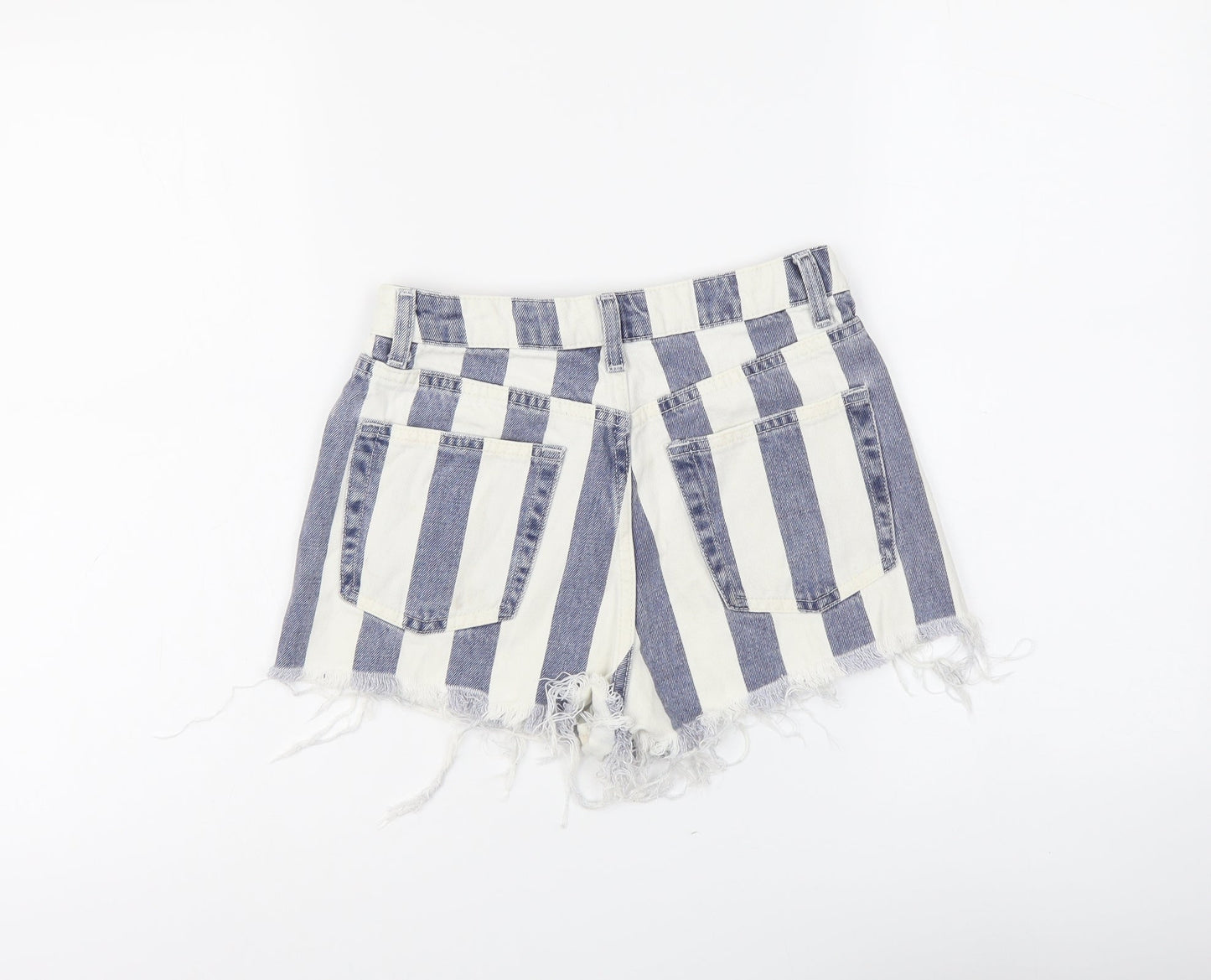 Topshop Womens Beige Striped Cotton Cut-Off Shorts Size 8 L3 in Regular Button