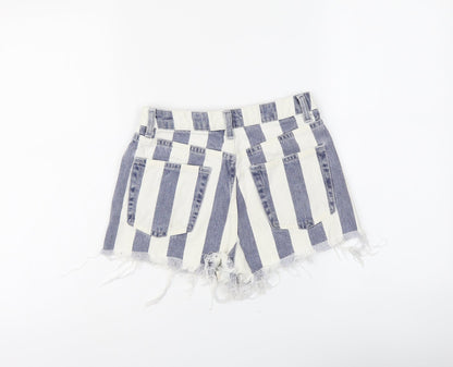 Topshop Womens Beige Striped Cotton Cut-Off Shorts Size 8 L3 in Regular Button