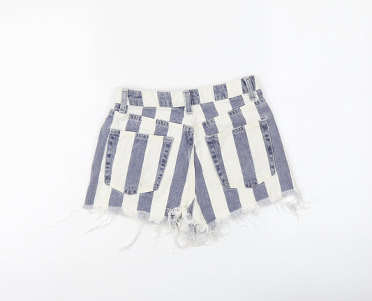 Topshop Womens Beige Striped Cotton Cut-Off Shorts Size 8 L3 in Regular Button