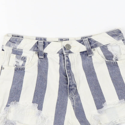 Topshop Womens Beige Striped Cotton Cut-Off Shorts Size 8 L3 in Regular Button