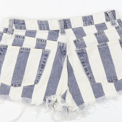 Topshop Womens Beige Striped Cotton Cut-Off Shorts Size 8 L3 in Regular Button