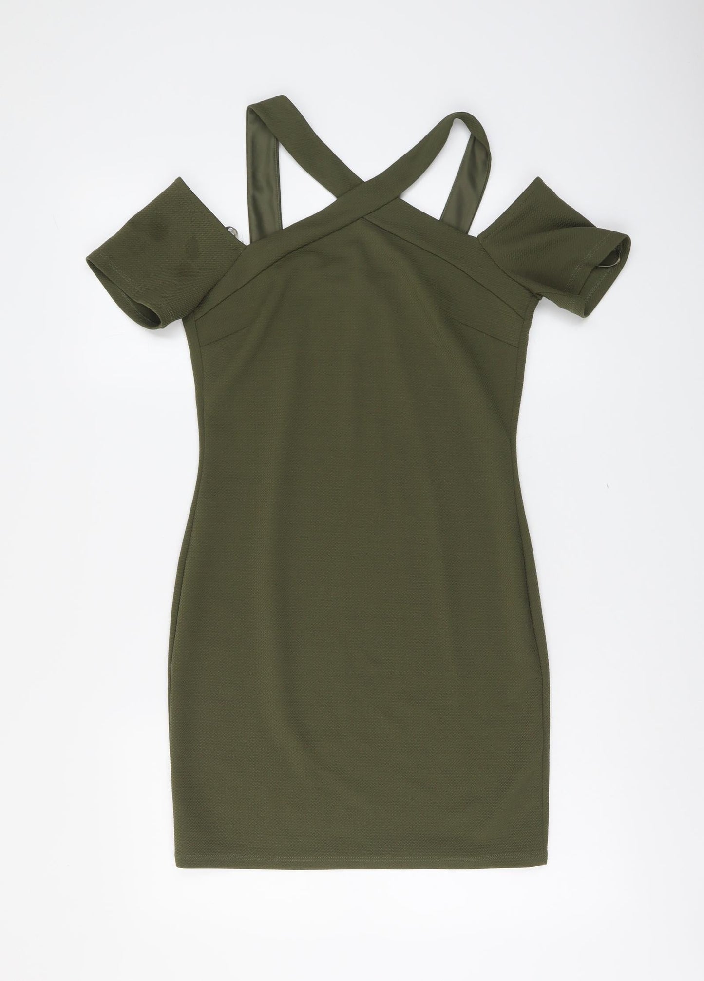 Miss Selfridge Womens Green Polyester Bodycon Size 12 V-Neck Pullover