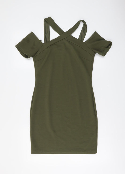 Miss Selfridge Womens Green Polyester Bodycon Size 12 V-Neck Pullover