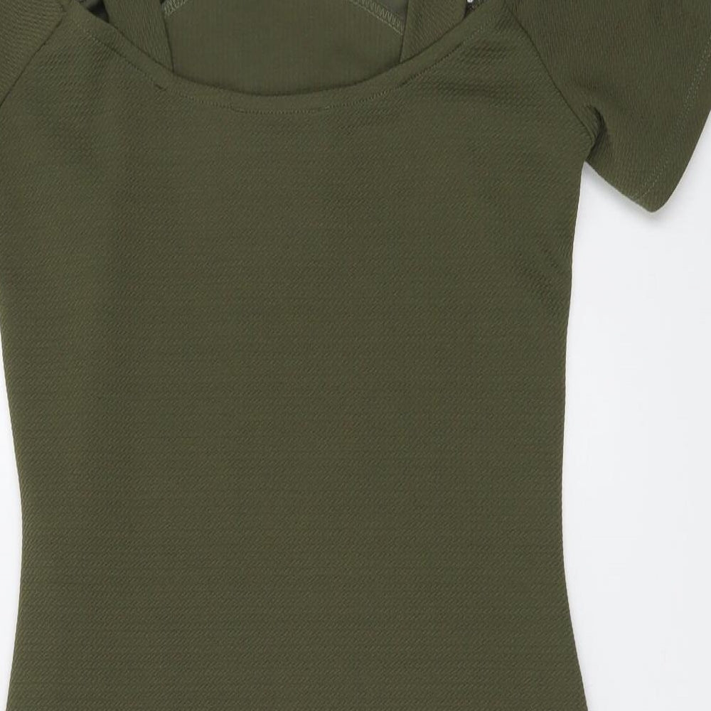 Miss Selfridge Womens Green Polyester Bodycon Size 12 V-Neck Pullover