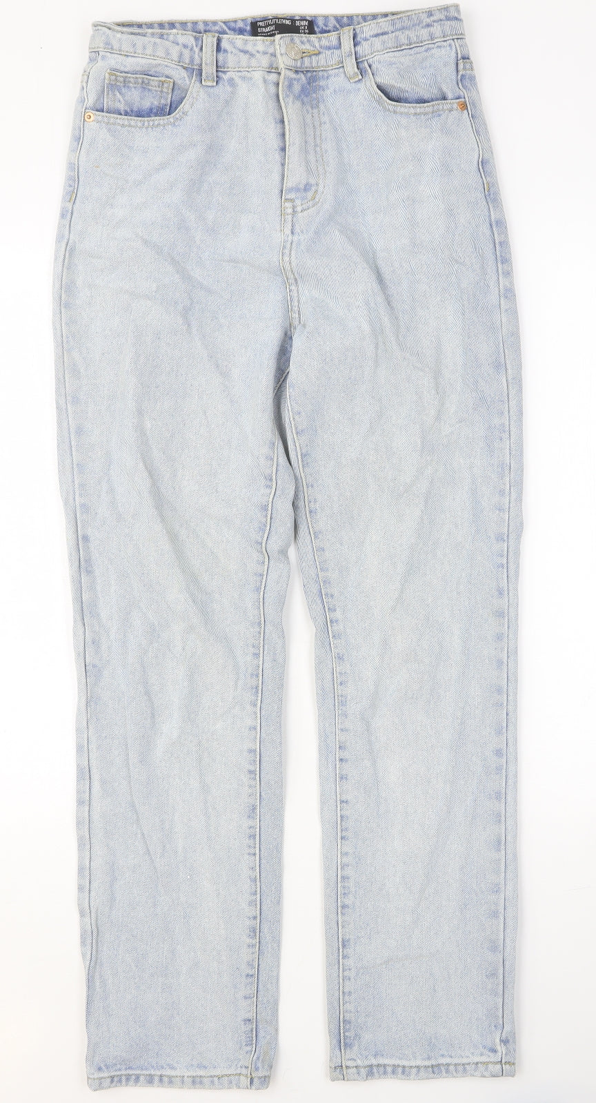 PRETTYLITTLETHING Womens Blue Cotton Straight Jeans Size 8 Relaxed Button