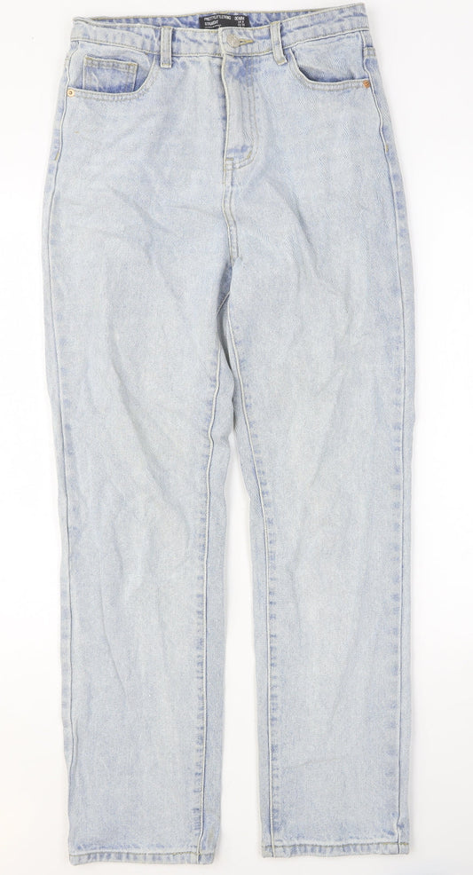 PRETTYLITTLETHING Womens Blue Cotton Straight Jeans Size 8 Relaxed Button