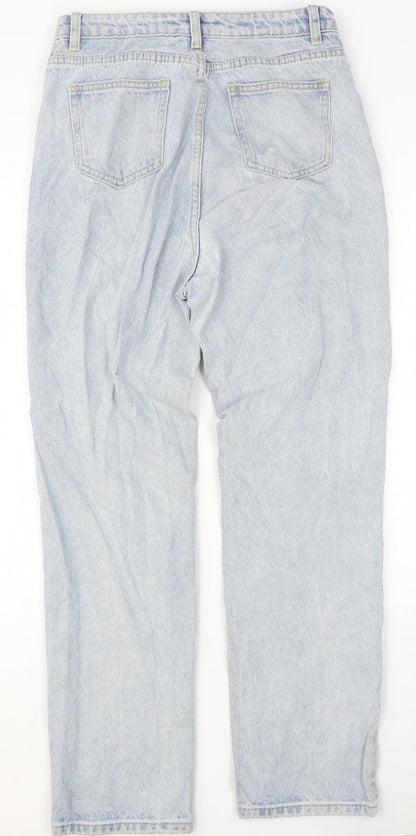 PRETTYLITTLETHING Womens Blue Cotton Straight Jeans Size 8 Relaxed Button