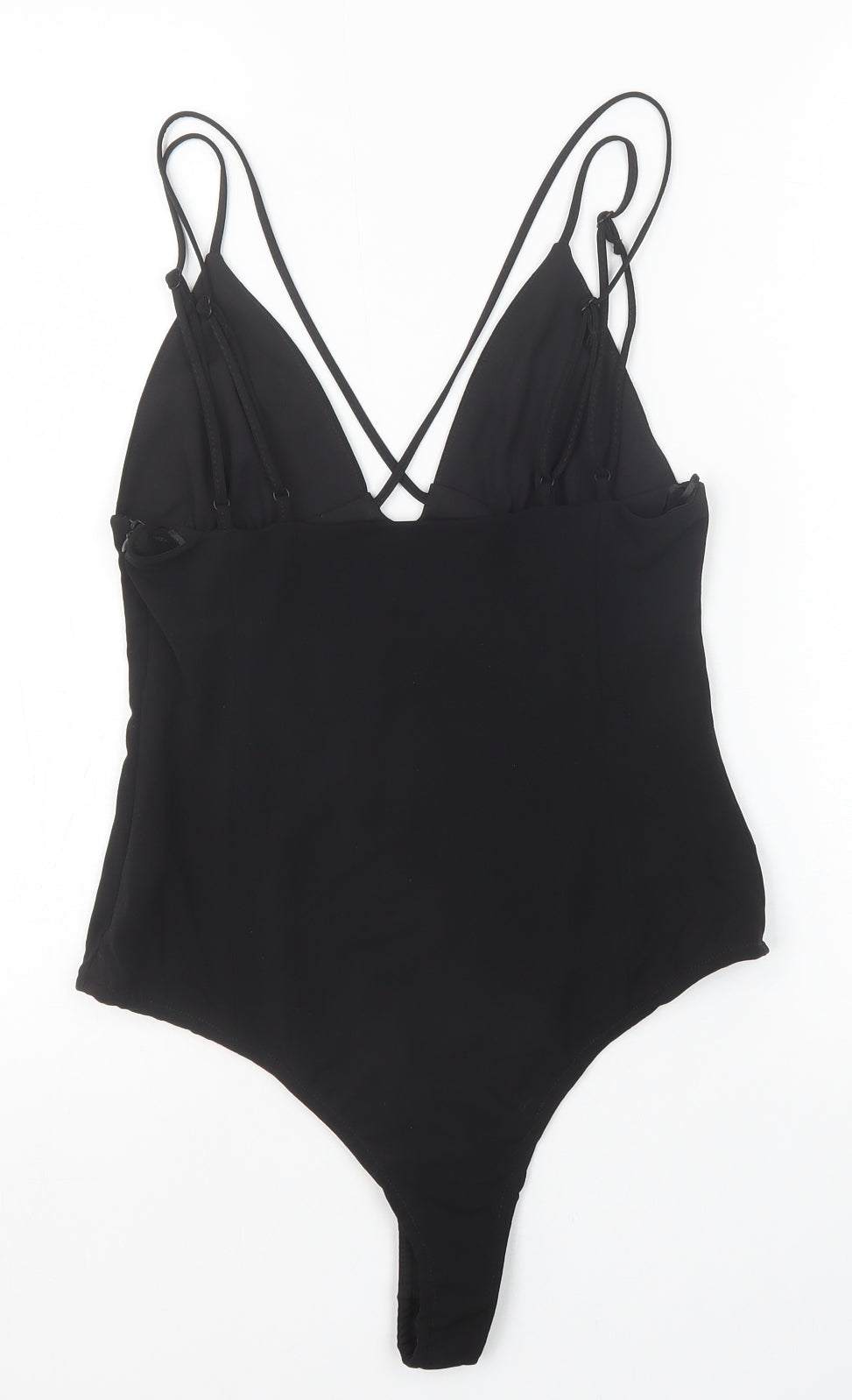 Zara Womens Black Polyester Bodysuit One-Piece Size S Zip
