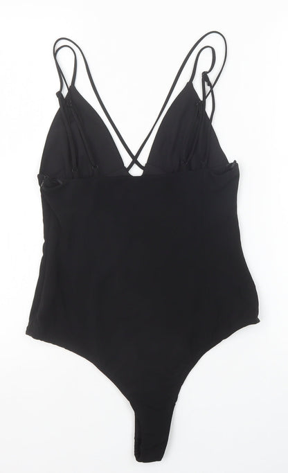 Zara Womens Black Polyester Bodysuit One-Piece Size S Zip
