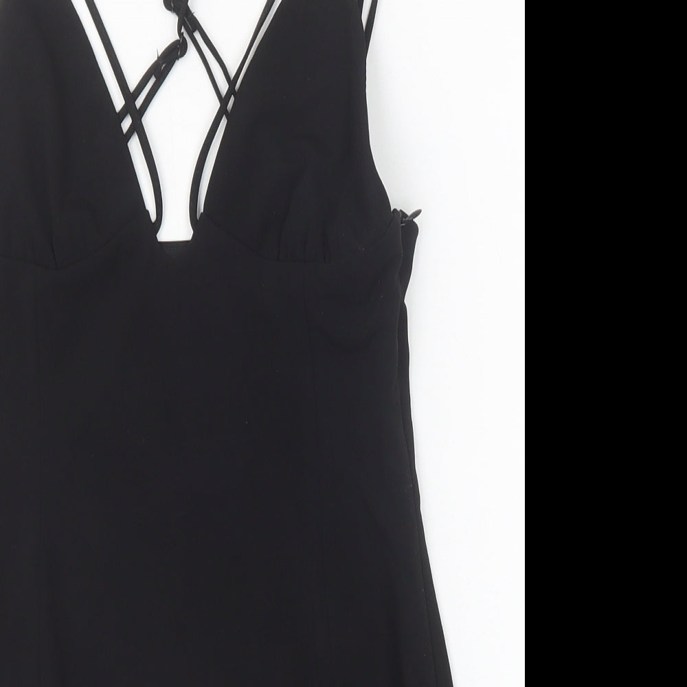 Zara Womens Black Polyester Bodysuit One-Piece Size S Zip