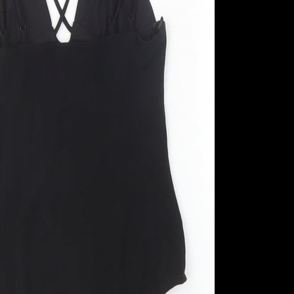 Zara Womens Black Polyester Bodysuit One-Piece Size S Zip