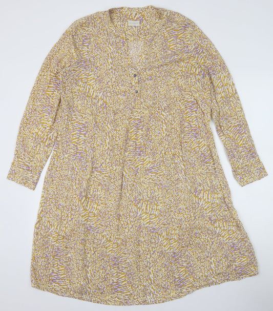 Milano Womens Yellow Geometric Viscose A-Line Size 10 V-Neck Button