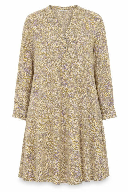 Milano Womens Yellow Geometric Viscose A-Line Size 10 V-Neck Button
