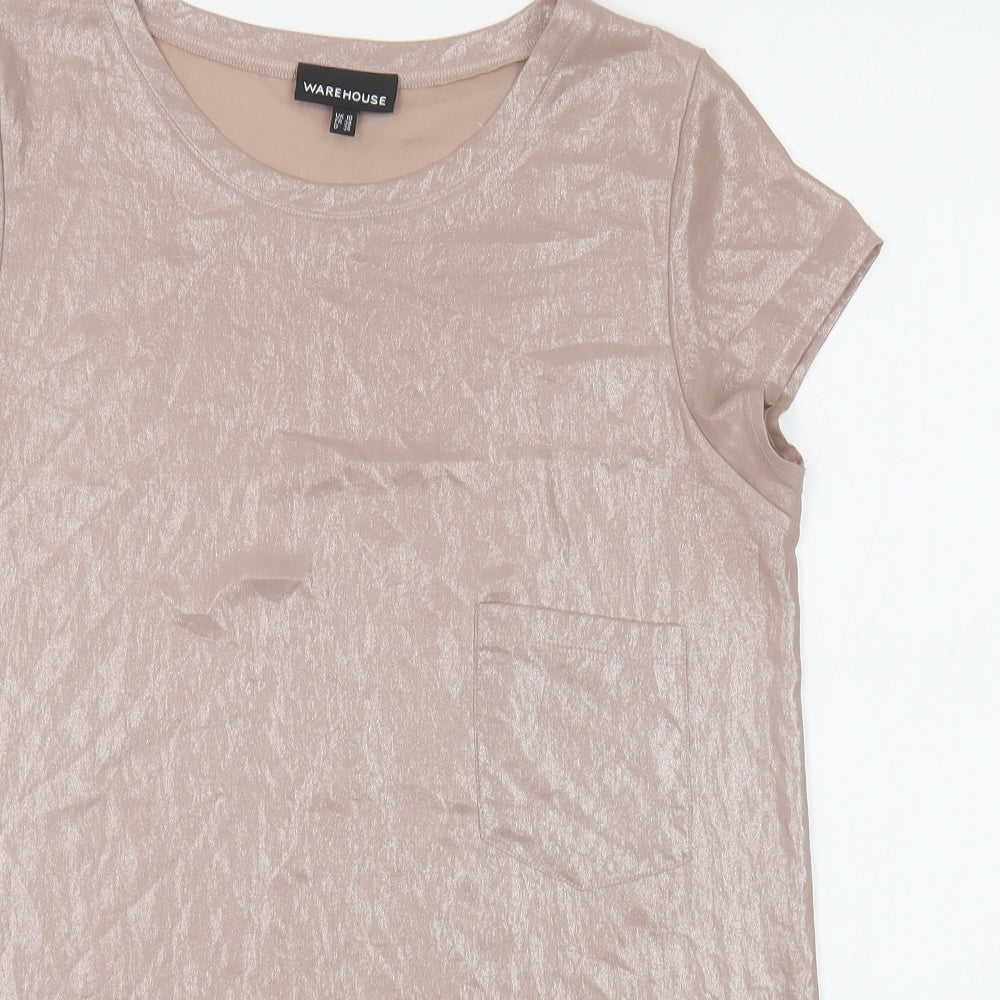 Womens UK Size 10 Warehouse Beige Tunic T-Shirt