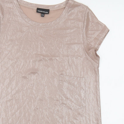 Womens UK Size 10 Warehouse Beige Tunic T-Shirt