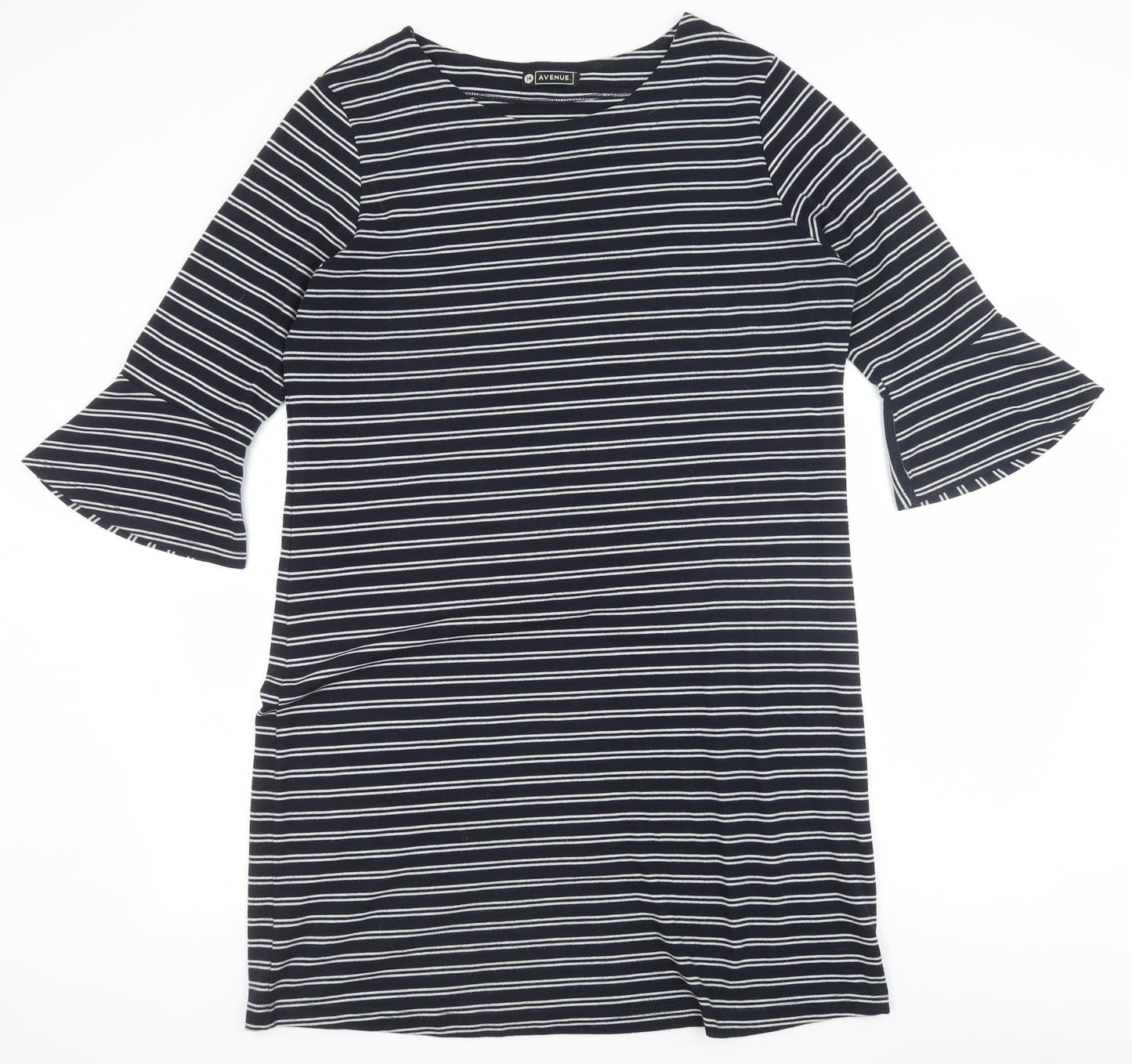 Avenue Womens Blue Floral Polyester Shift Size 14 Boat Neck Pullover