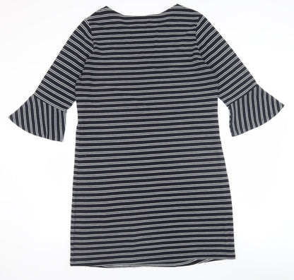 Avenue Womens Blue Floral Polyester Shift Size 14 Boat Neck Pullover