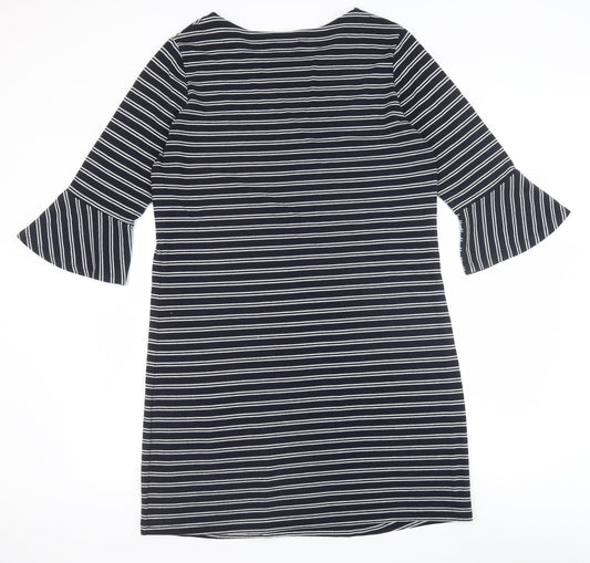 Avenue Womens Blue Floral Polyester Shift Size 14 Boat Neck Pullover