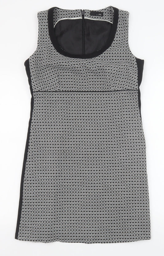 NEXT Womens Black Geometric Viscose Shift Size 12 Scoop Neck Zip