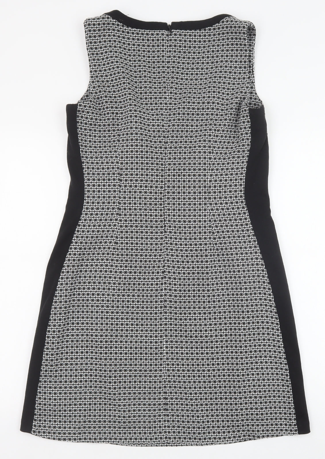 NEXT Womens Black Geometric Viscose Shift Size 12 Scoop Neck Zip