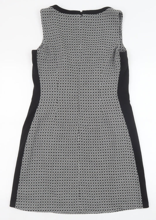 NEXT Womens Black Geometric Viscose Shift Size 12 Scoop Neck Zip