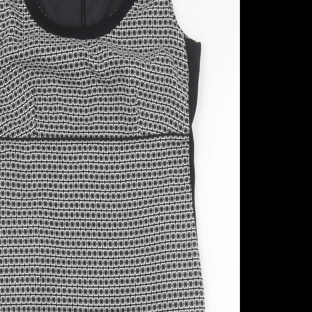 NEXT Womens Black Geometric Viscose Shift Size 12 Scoop Neck Zip