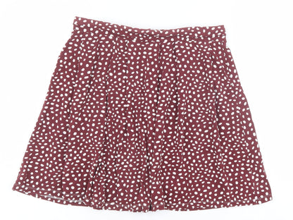 ASOS Womens Red Geometric Viscose Skater Skirt Size 14