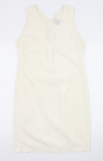NEXT Womens White Acetate Shift Size 10 V-Neck Zip