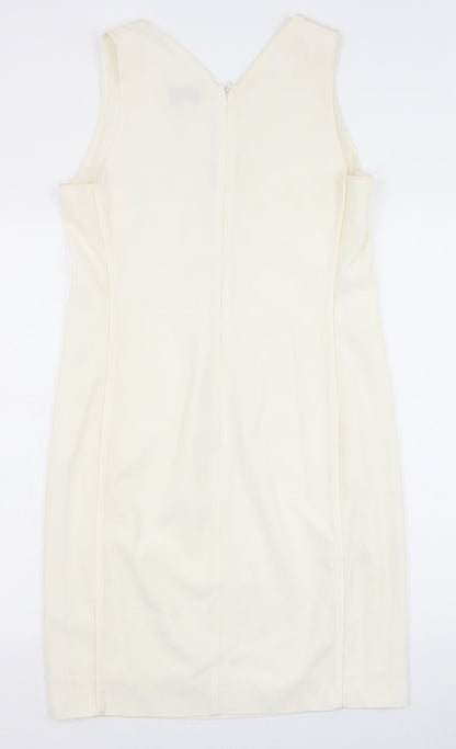 NEXT Womens White Acetate Shift Size 10 V-Neck Zip