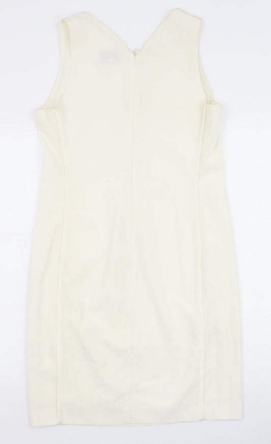 NEXT Womens White Acetate Shift Size 10 V-Neck Zip