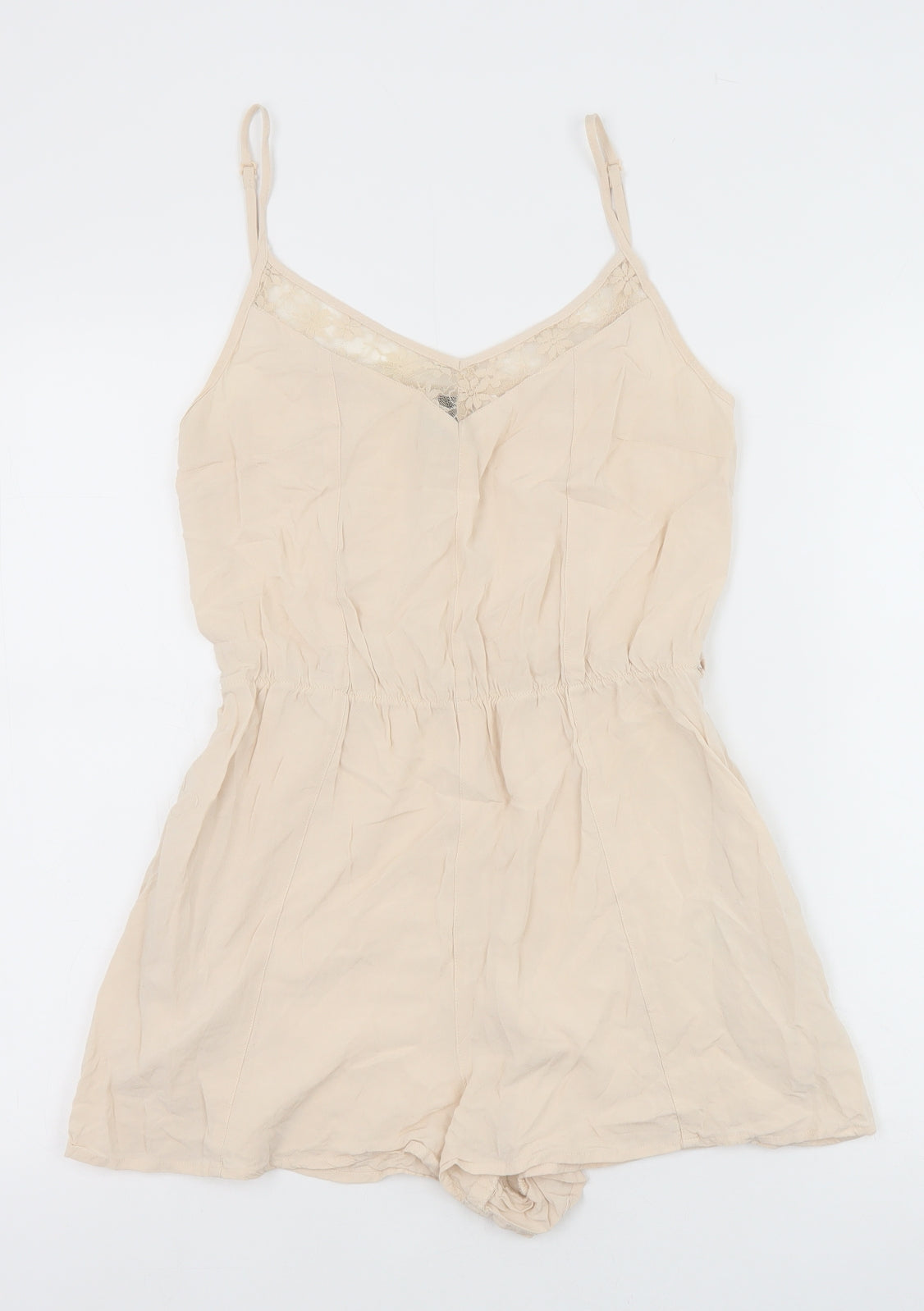 H&M Womens Beige Viscose Playsuit One-Piece Size 8 Pullover - Lace trim