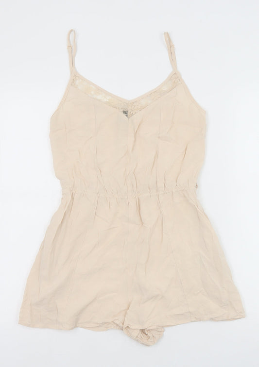 H&M Womens Beige Viscose Playsuit One-Piece Size 8 Pullover - Lace trim