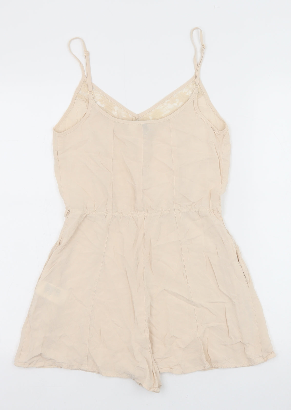 H&M Womens Beige Viscose Playsuit One-Piece Size 8 Pullover - Lace trim