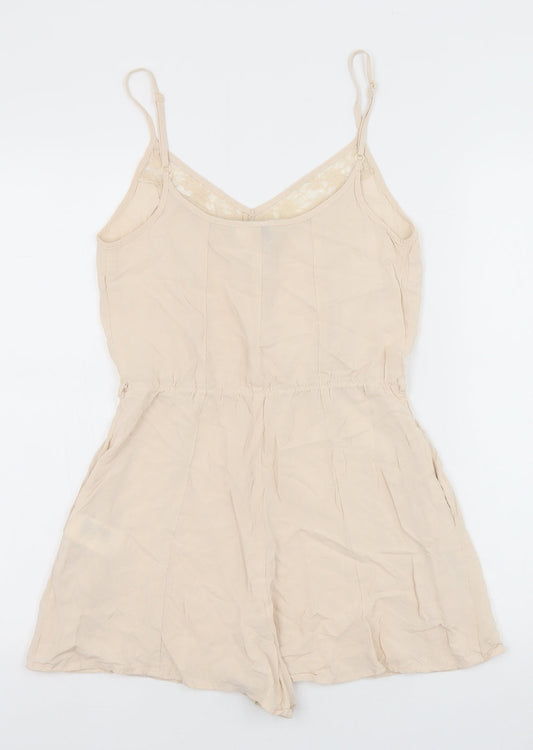 H&M Womens Beige Viscose Playsuit One-Piece Size 8 Pullover - Lace trim