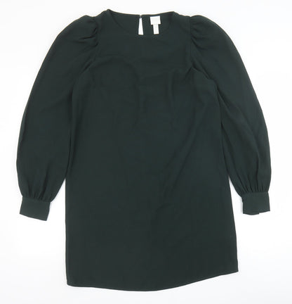 H&M Womens Green Polyester Shift Size S Round Neck Button