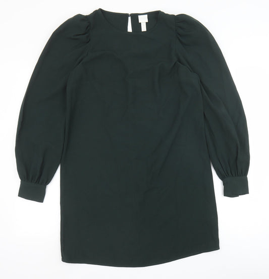 H&M Womens Green Polyester Shift Size S Round Neck Button