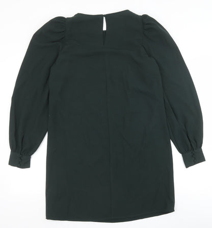 H&M Womens Green Polyester Shift Size S Round Neck Button